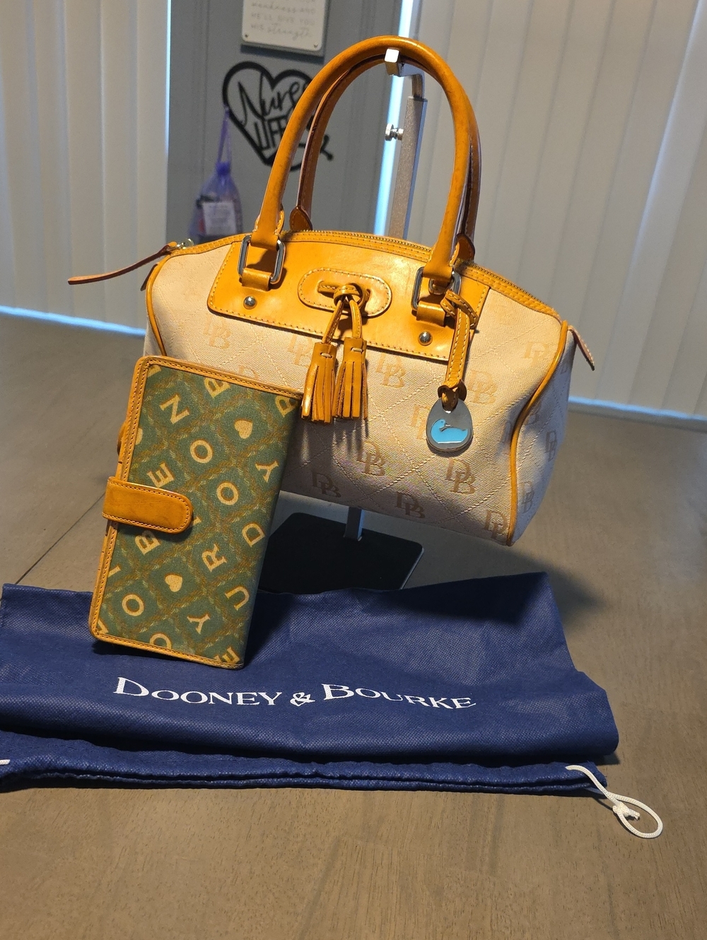 Dooney & Bourke Signature Logo Monogram Canvas Satchel w/ Tassel, Wallet & Dusty